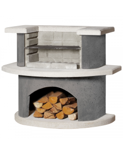 Buschbeck Luzern Grill bar masonry BBQ uses both firewood and charcoal.